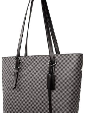 Gray Check Tote Bag with Black Trim - Women's Shoulder Bag